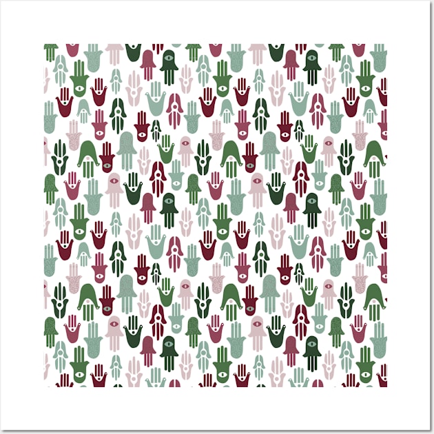 Pattern in green and pink hand symbols Wall Art by Nosa rez